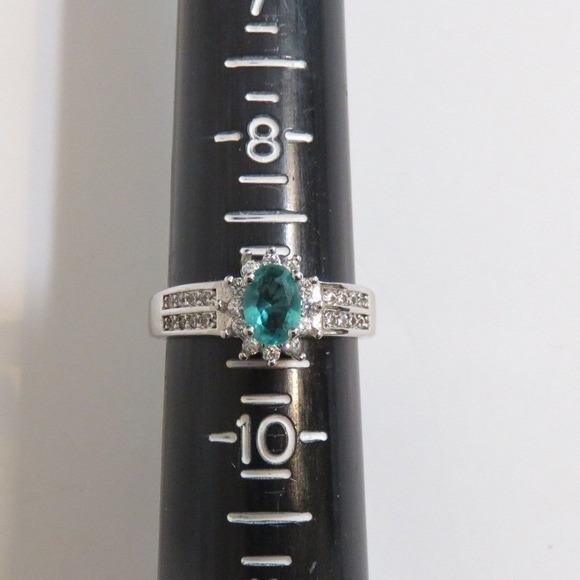 Sterling‎ Silver 925 Blue Stone & Cubic Zirconia Halo Ring Size 9 - Picture 8 of 8